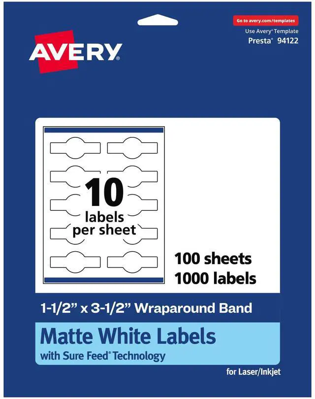 Main image of ® Matte White Wraparound Band Labels, Sure Feed® Technology, 1-1/2" x 3-1/2", 1,000 White Labels, Print-to-the-Edge, Permanent Label Adhesive, Laser/Inkjet Printable Labels