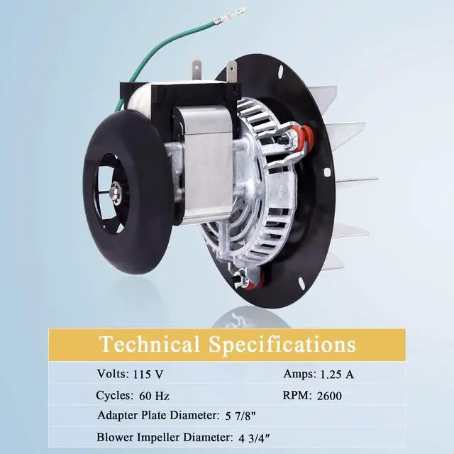 Alt view image 3 of 7 - Replacement 80602 Exhaust Blower Motor for Vogelzang VG5790, VG5770 Pellet Stoves, US Stove & USSC AP5660L, 5501S, Bay Front 5660, Ashley AP5710 Models. (Without Housing)