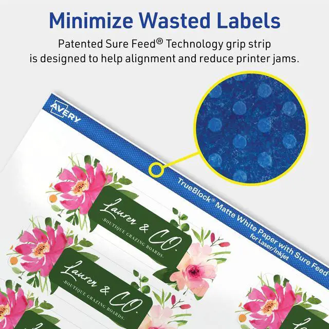 Alt view image 4 of 7 - TrueBlock Matte White Rectangle Labels, Sure Feed Technology, 1" x 3", 1,600 Matte White Labels, Print-to-The-Edge, Laser/Inkjet Printable, Great for Packaging and Product Merchandising