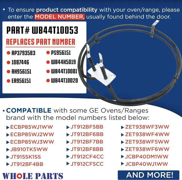 Alt view image 3 of 7 - Range Oven Convection Heating Element Part# WB44T10053 - Replacement and Compatible with Some GE and Kenmore Ranges or Ovens