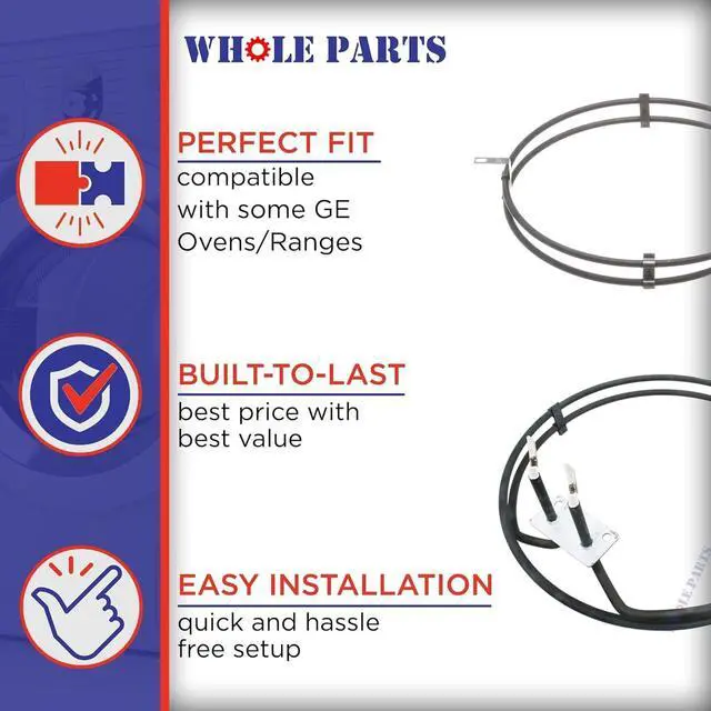 Alt view image 5 of 7 - Range Oven Convection Heating Element Part# WB44T10053 - Replacement and Compatible with Some GE and Kenmore Ranges or Ovens