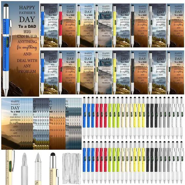 Main image of 100 Sets 6 in 1 Multi Toolpen Fathers Day Dad Gifts for Men Church Christian Gifts Bulk with Religious Bible Cards, Tools Gadgets Stocking Stuffers for Adults Husband Boyfriend (Multicolor)