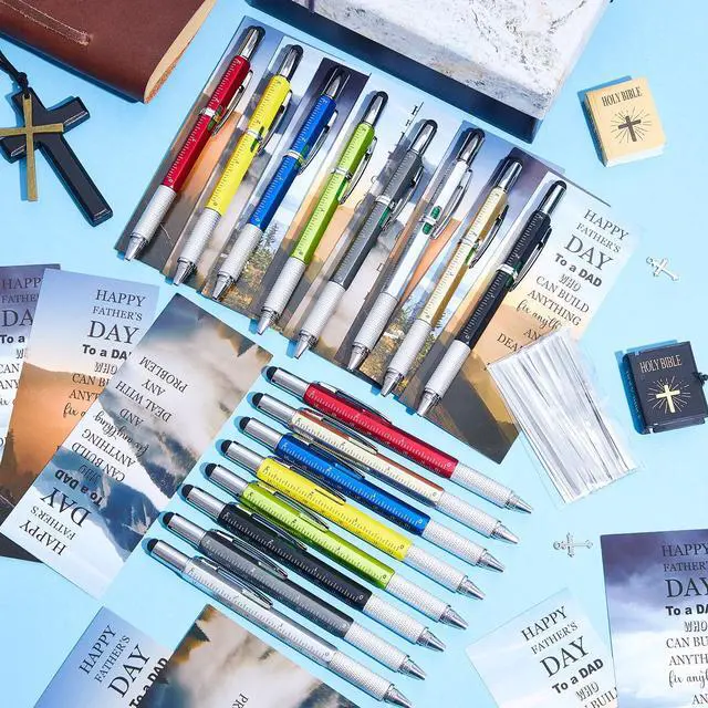 Alt view image 5 of 7 - 100 Sets 6 in 1 Multi Toolpen Fathers Day Dad Gifts for Men Church Christian Gifts Bulk with Religious Bible Cards, Tools Gadgets Stocking Stuffers for Adults Husband Boyfriend (Multicolor)
