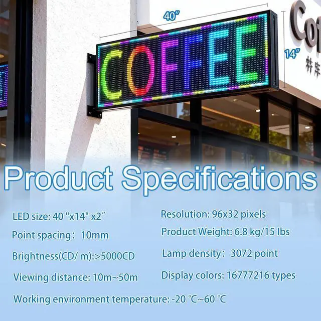 Alt view image 4 of 7 - P10(40" * 14") Outdoor Programmable Scrolling Led Sign Digital For Business Matrix Panel Screen Panel Electronic Board Screen Custom Neon Custom Message Board