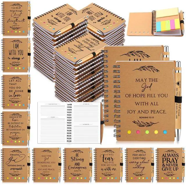 Main image of 50 Set Christian Gifts Bulk Church Gifts Religious Notebook Spiral Bible Verse Bamboo Pens Mini Bible Study Journal for Sunday School Employee Coworker Men Women (Brown)