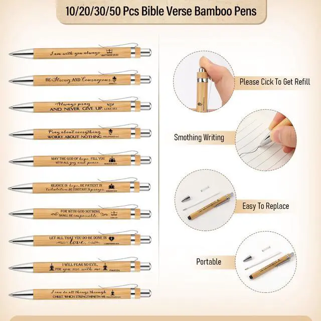 Alt view image 4 of 7 - 50 Set Christian Gifts Bulk Church Gifts Religious Notebook Spiral Bible Verse Bamboo Pens Mini Bible Study Journal for Sunday School Employee Coworker Men Women (Brown)