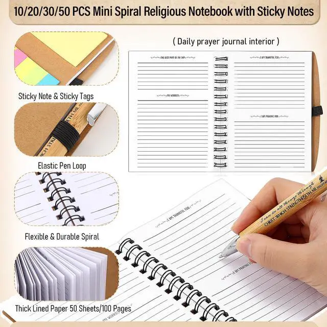 Alt view image 3 of 7 - 50 Set Christian Gifts Bulk Church Gifts Religious Notebook Spiral Bible Verse Bamboo Pens Mini Bible Study Journal for Sunday School Employee Coworker Men Women (Brown)