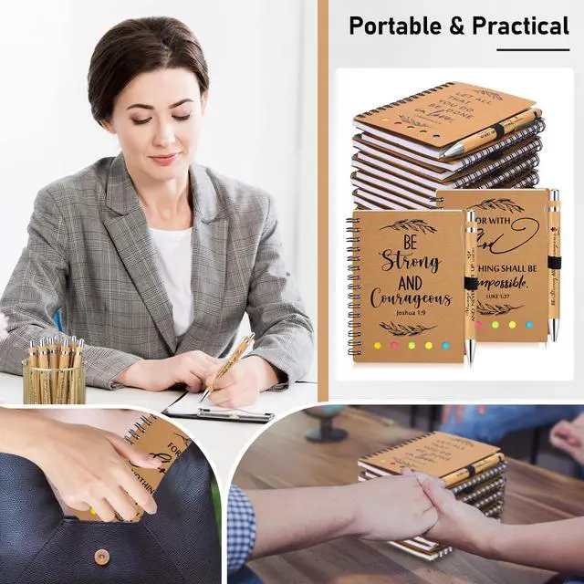 Alt view image 6 of 7 - 50 Set Christian Gifts Bulk Church Gifts Religious Notebook Spiral Bible Verse Bamboo Pens Mini Bible Study Journal for Sunday School Employee Coworker Men Women (Brown)