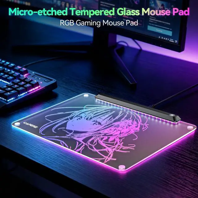 Alt view image 7 of 7 - Tempered Glass Gaming RGB Mouse Pad,13 Lighting Modes,USB Hub 4 Ports,Micro-Etched Surface for Top Speed and Control, Hard Mousepad for FPS & Esports Gaming(15.3" x 11.3")