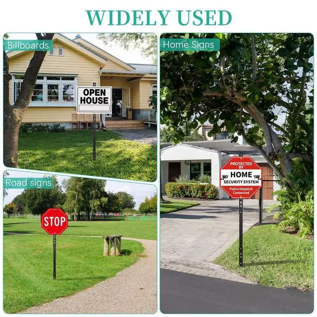 Alt view image 7 of 7 - 2 Pack Yard Sign Stake, 4.3Ft Heavy Duty Height Adjustable Metal Sign Post for Lawn, Garden, Roadside & Parking Lot, Rustproof Wind-Resistant Ground Stake with Pre-Drilled Holes (Black)