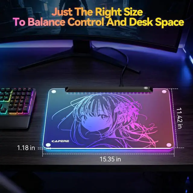 Alt view image 6 of 7 - Tempered Glass Gaming RGB Mouse Pad,13 Lighting Modes,USB Hub 4 Ports,Micro-Etched Surface for Top Speed and Control, Hard Mousepad for FPS & Esports Gaming(15.3" x 11.3")