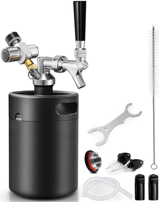 Main image of Mini Keg Growler Tap System, 64OZ Pressurized Stainless Steel Beer Keg | Durable Beer Dispenser System, with CO2 Regulator &Self-Closing Faucet, Portable, Keep Fresh, for Homebrew Draft Beer