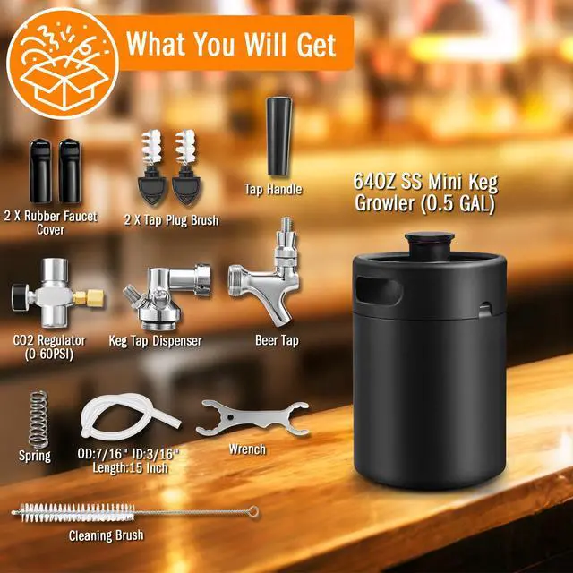 Alt view image 3 of 7 - Mini Keg Growler Tap System, 64OZ Pressurized Stainless Steel Beer Keg | Durable Beer Dispenser System, with CO2 Regulator &Self-Closing Faucet, Portable, Keep Fresh, for Homebrew Draft Beer