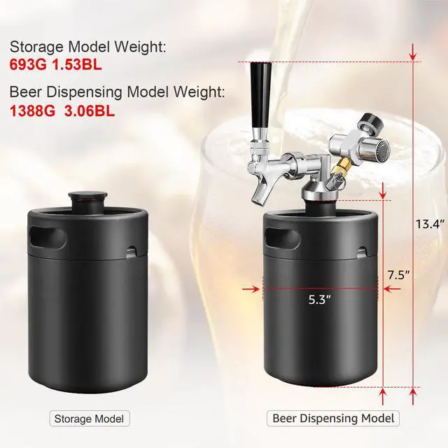 Alt view image 5 of 7 - Mini Keg Growler Tap System, 64OZ Pressurized Stainless Steel Beer Keg | Durable Beer Dispenser System, with CO2 Regulator &Self-Closing Faucet, Portable, Keep Fresh, for Homebrew Draft Beer