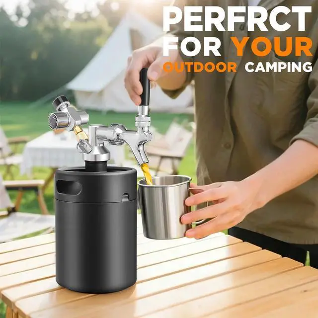 Alt view image 6 of 7 - Mini Keg Growler Tap System, 64OZ Pressurized Stainless Steel Beer Keg | Durable Beer Dispenser System, with CO2 Regulator &Self-Closing Faucet, Portable, Keep Fresh, for Homebrew Draft Beer
