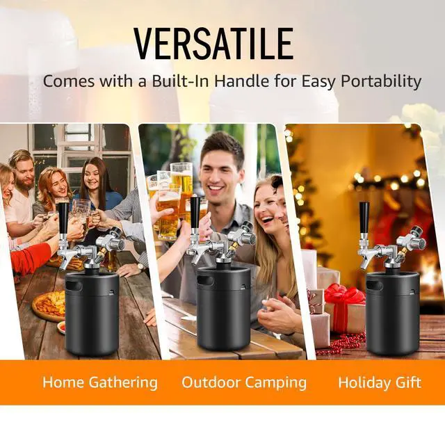 Alt view image 7 of 7 - Mini Keg Growler Tap System, 64OZ Pressurized Stainless Steel Beer Keg | Durable Beer Dispenser System, with CO2 Regulator &Self-Closing Faucet, Portable, Keep Fresh, for Homebrew Draft Beer