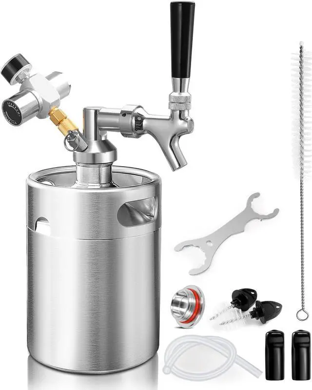 Main image of 64oz Mini Keg Tap System, Pressurized Stainless Steel Growler Dispenser | Portable Beer Serving System, Equipped with CO2 Regulator& Self-Closing Faucet, Reliable Container to Retain Beer Freshness