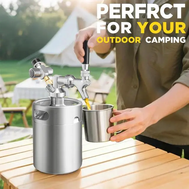 Alt view image 6 of 7 - 64oz Mini Keg Tap System, Pressurized Stainless Steel Growler Dispenser | Portable Beer Serving System, Equipped with CO2 Regulator& Self-Closing Faucet, Reliable Container to Retain Beer Freshness