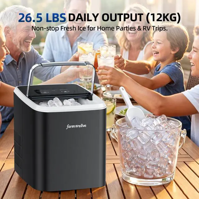 Alt view image 3 of 6 - Portable Ice Maker Countertop - 26Lbs/24H Bullet Ice Machine with Self-Cleaning, Makes 9 Ice Cubes in 6-8 Mins, 2 Sizes of Ice for RV Kitchen Home Party Camping, Stainless Steel, 1.5L Water Tank