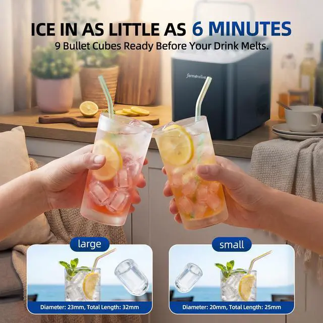 Alt view image 2 of 6 - Portable Ice Maker Countertop - 26Lbs/24H Bullet Ice Machine with Self-Cleaning, Makes 9 Ice Cubes in 6-8 Mins, 2 Sizes of Ice for RV Kitchen Home Party Camping, Stainless Steel, 1.5L Water Tank