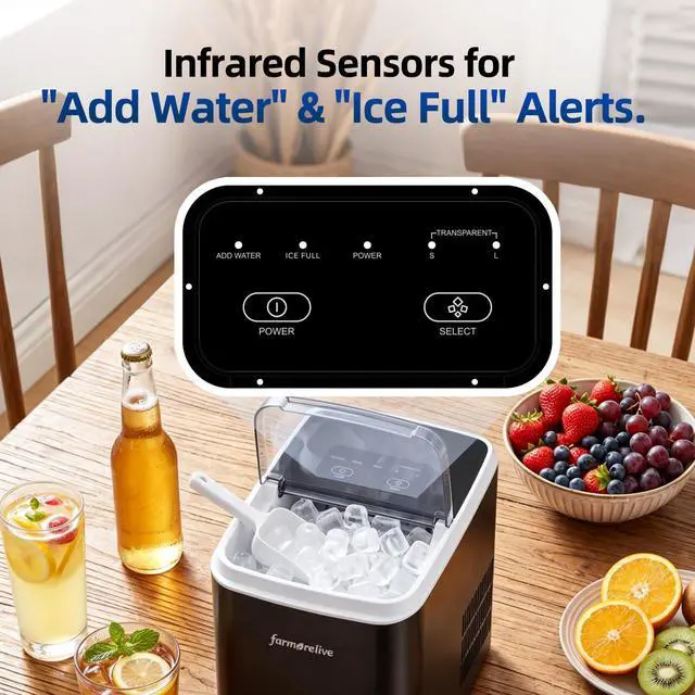 Alt view image 4 of 6 - Portable Ice Maker Countertop - 26Lbs/24H Bullet Ice Machine with Self-Cleaning, Makes 9 Ice Cubes in 6-8 Mins, 2 Sizes of Ice for RV Kitchen Home Party Camping, Stainless Steel, 1.5L Water Tank