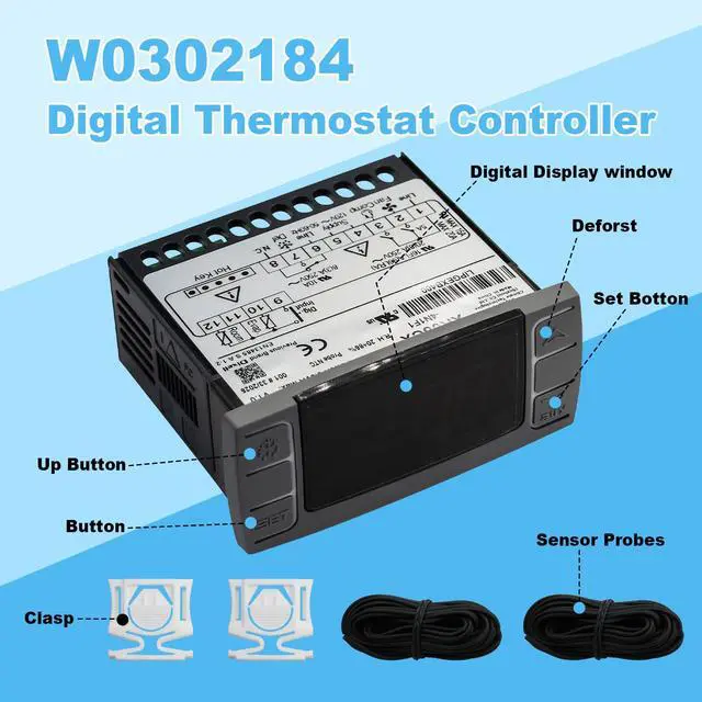 Alt view image 5 of 7 - W0302184 Digital Freezer Controller Compatible with Atosa Refrigerator | MBF8001 MBF8002 MBF8003 MBF8501 MBF8503 MBF8503GR MBF8504 MCF8701 Temperature Sensor Probes & Clasp, Replaces XR06CX-4N1F1