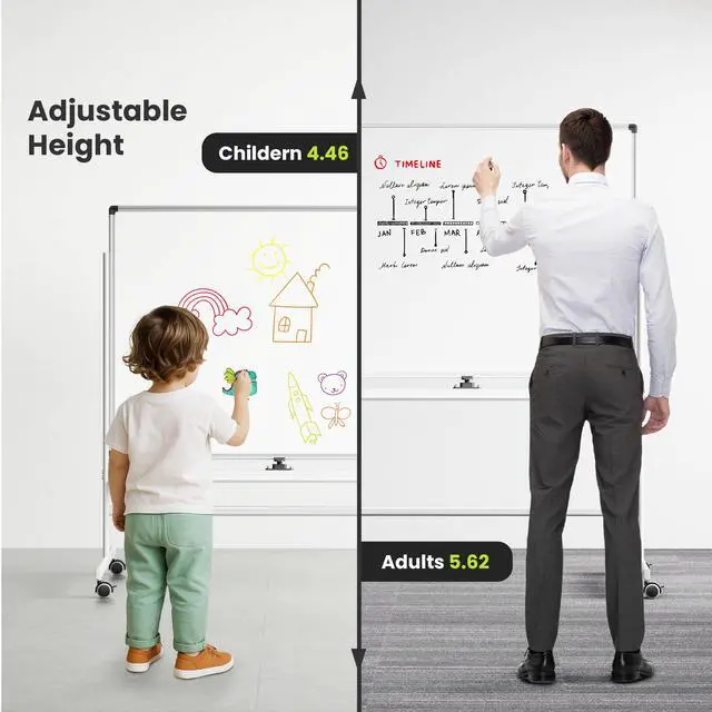 Alt view image 2 of 4 - Rolling Dry Erase Board, 48 x 36 Inches Double Side White Board Dry Erase on Wheels, Large Aluminum Frame Magnetic Whiteboard for Office, Home, School
