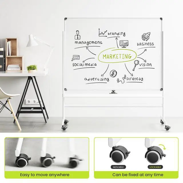 Alt view image 4 of 4 - Rolling Dry Erase Board, 48 x 36 Inches Double Side White Board Dry Erase on Wheels, Large Aluminum Frame Magnetic Whiteboard for Office, Home, School