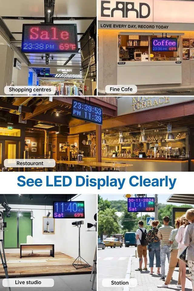Alt view image 4 of 7 - 16.5x9" LED Open/Closed Sign Waterproof | Full-Color Outdoor Digital Clock with Remote & Auto-Dimming, Calendar & Temperature, for Retail Stores