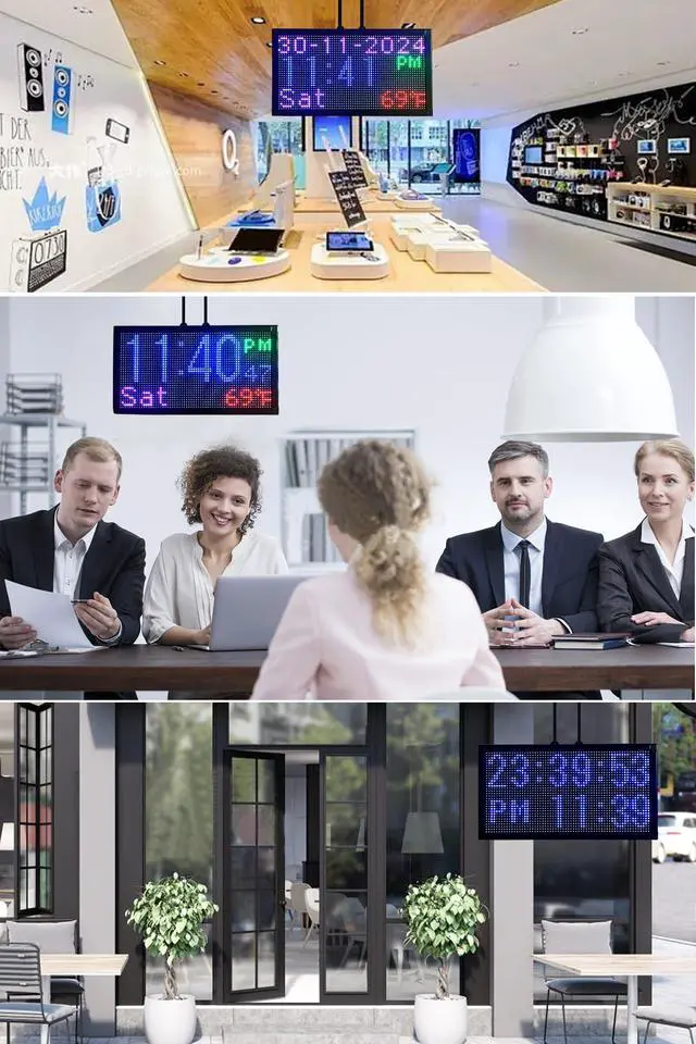 Alt view image 6 of 7 - 16.5x9" LED Open/Closed Sign Waterproof | Full-Color Outdoor Digital Clock with Remote & Auto-Dimming, Calendar & Temperature, for Retail Stores