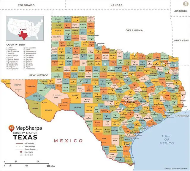 Main image of Texas Counties Map - Large - 48" x 43.5" Laminated