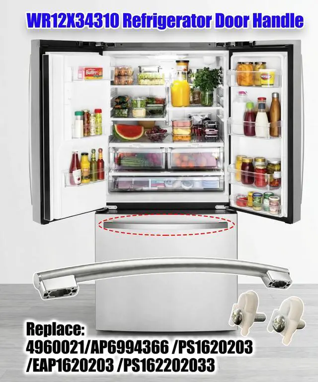 Alt view image 3 of 5 - WR12X34310 Stainless Steel Freezer Door Handle with 2 pcs WR01X25070 Door Handle Fasteners Compatible with GE Etc Appliances Refrigerator,Replaces Parts 4960021 AP6994366 PS16220203 EAP16220203