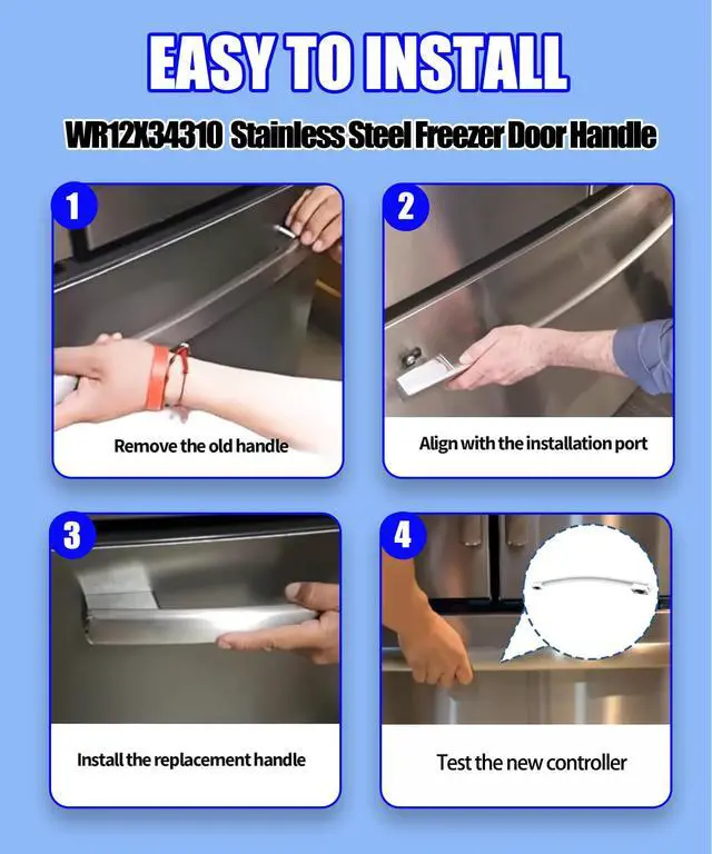 Alt view image 5 of 5 - WR12X34310 Stainless Steel Freezer Door Handle with 2 pcs WR01X25070 Door Handle Fasteners Compatible with GE Etc Appliances Refrigerator,Replaces Parts 4960021 AP6994366 PS16220203 EAP16220203