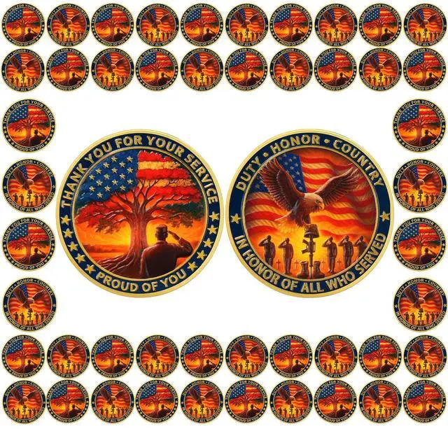Main image of 50 Pcs Veteran Coins for Honoring All Who Served - Bulk Thank You for Your Service Coins with US Flag Tree Design - Memorial Day Veterans Day Gifts for Veterans Military Gifts for Men