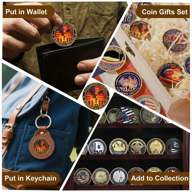 Alt view image 7 of 7 - 50 Pcs Veteran Coins for Honoring All Who Served - Bulk Thank You for Your Service Coins with US Flag Tree Design - Memorial Day Veterans Day Gifts for Veterans Military Gifts for Men