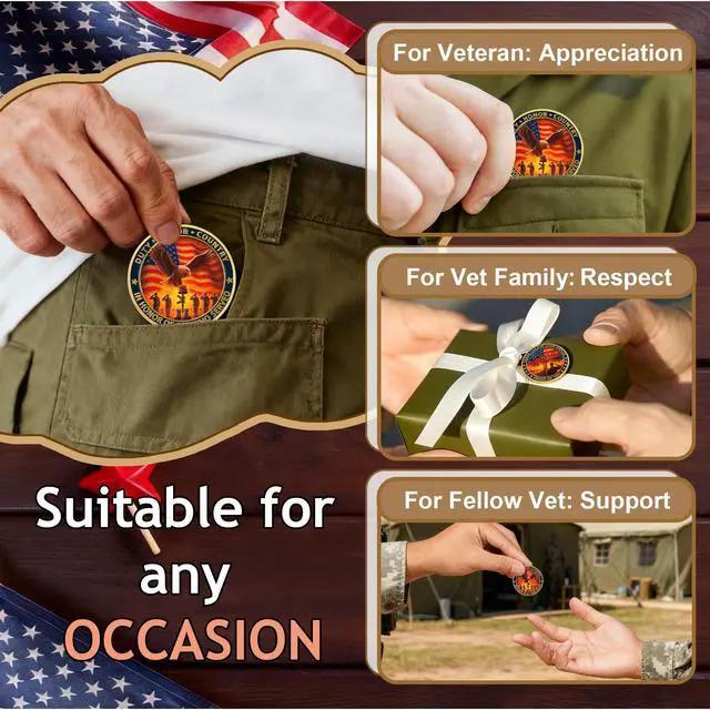 Alt view image 6 of 7 - 50 Pcs Veteran Coins for Honoring All Who Served - Bulk Thank You for Your Service Coins with US Flag Tree Design - Memorial Day Veterans Day Gifts for Veterans Military Gifts for Men