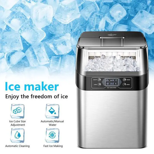 Alt view image 2 of 7 - Ice Maker Countertop, 2 Ways to Add Water, 33lbs/24Hrs, 24 Pcs Ready in 13 Mins, Auto-Cleaning Portable Ice Maker with Basket and Scoop, for Home/Kitchen/RV/Camping, Silver