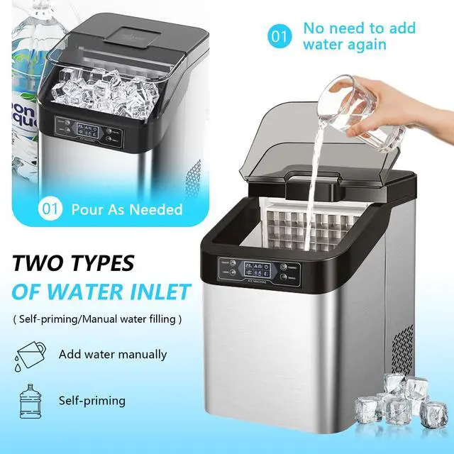Alt view image 3 of 7 - Ice Maker Countertop, 2 Ways to Add Water, 33lbs/24Hrs, 24 Pcs Ready in 13 Mins, Auto-Cleaning Portable Ice Maker with Basket and Scoop, for Home/Kitchen/RV/Camping, Silver