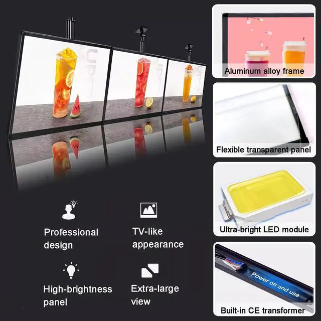 Alt view image 5 of 7 - Wall Mounted LED Menu Light Box, 3D Slim Snap Frame Light Box Billboard, Restaurant Coffee Beverage Shop Display Board Sign, With Telescopic Rod (23.6"x31.5"/60cmx80cm)