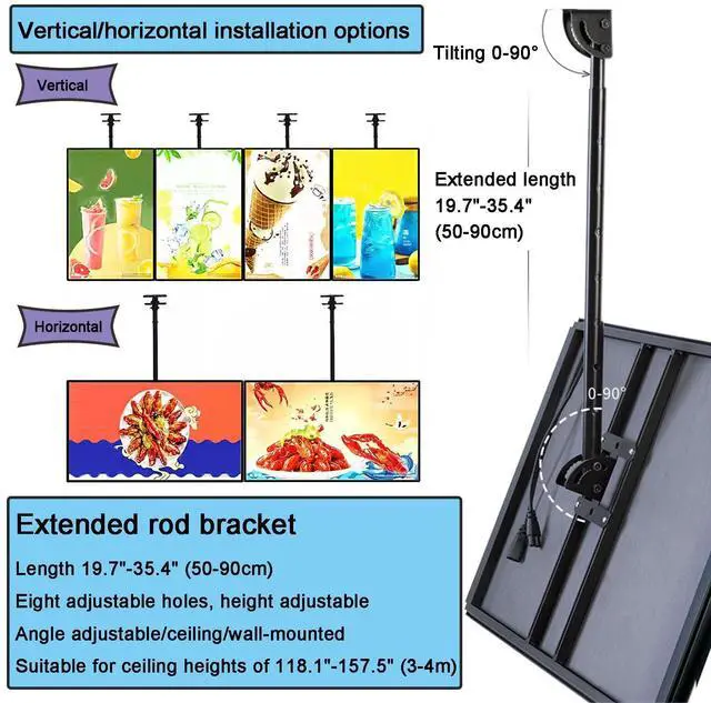 Alt view image 6 of 7 - Wall Mounted LED Menu Light Box, 3D Slim Snap Frame Light Box Billboard, Restaurant Coffee Beverage Shop Display Board Sign, With Telescopic Rod (23.6"x31.5"/60cmx80cm)