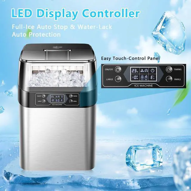 Alt view image 5 of 7 - Ice Maker Countertop, 2 Ways to Add Water, 33lbs/24Hrs, 24 Pcs Ready in 13 Mins, Auto-Cleaning Portable Ice Maker with Basket and Scoop, for Home/Kitchen/RV/Camping, Silver