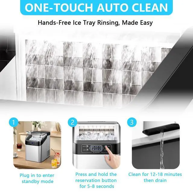 Alt view image 6 of 7 - Ice Maker Countertop, 2 Ways to Add Water, 33lbs/24Hrs, 24 Pcs Ready in 13 Mins, Auto-Cleaning Portable Ice Maker with Basket and Scoop, for Home/Kitchen/RV/Camping, Silver