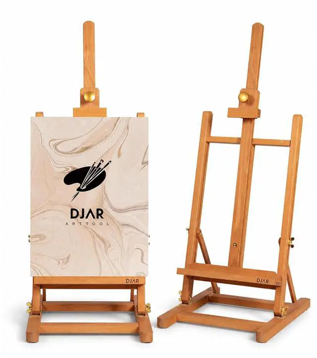 Main image of H- Frame Tabletop Painting Easel, Adjustable Solid Beech Wood Desktop Art Easel, Hold Canvas Up to 27.5", Assembly-Free Art Stand for Artist, Student, Natural