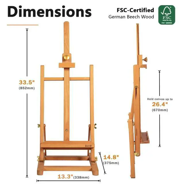 Alt view image 2 of 7 - H- Frame Tabletop Painting Easel, Adjustable Solid Beech Wood Desktop Art Easel, Hold Canvas Up to 27.5", Assembly-Free Art Stand for Artist, Student, Natural