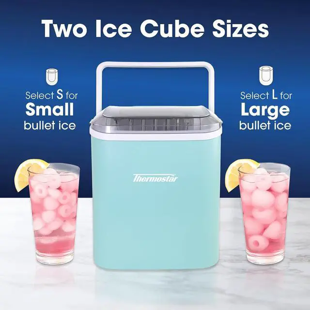 Alt view image 3 of 7 - Thermostar Automatic Self-Cleaning Portable Electric Countertop Ice Maker Machine with Handle, 26 Pounds in 24 Hours with Ice Scoop and Basket, Perfect for Water Bottles, Mixed Drinks, Parties, Aqua