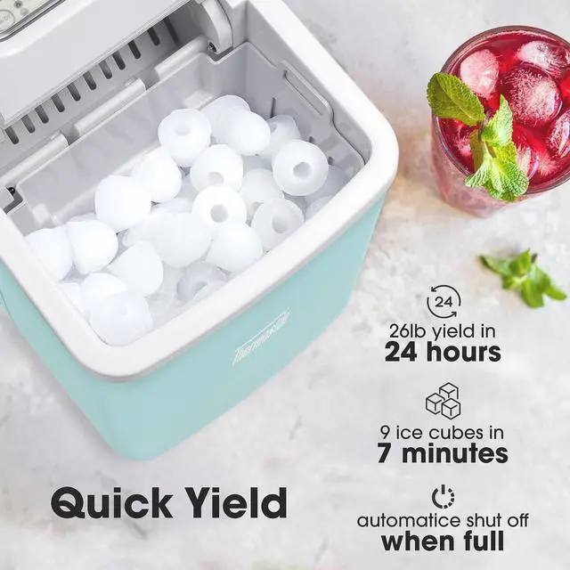 Alt view image 4 of 7 - Thermostar Automatic Self-Cleaning Portable Electric Countertop Ice Maker Machine with Handle, 26 Pounds in 24 Hours with Ice Scoop and Basket, Perfect for Water Bottles, Mixed Drinks, Parties, Aqua