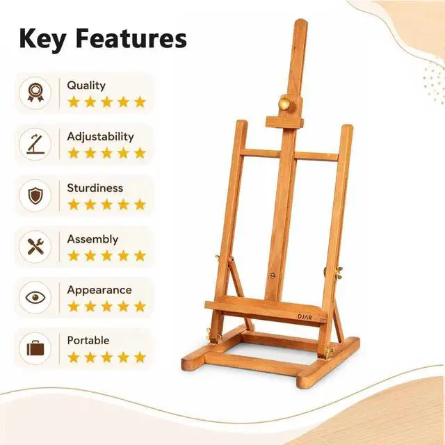 Alt view image 3 of 7 - H- Frame Tabletop Painting Easel, Adjustable Solid Beech Wood Desktop Art Easel, Hold Canvas Up to 27.5", Assembly-Free Art Stand for Artist, Student, Natural