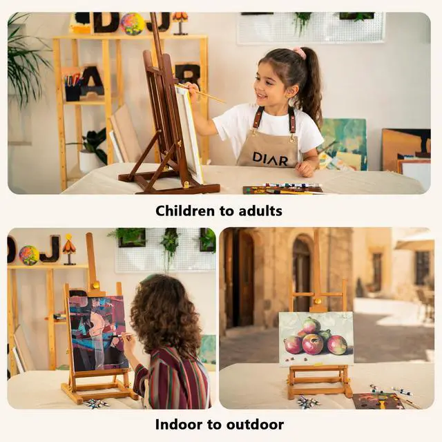 Alt view image 6 of 7 - H- Frame Tabletop Painting Easel, Adjustable Solid Beech Wood Desktop Art Easel, Hold Canvas Up to 27.5", Assembly-Free Art Stand for Artist, Student, Natural