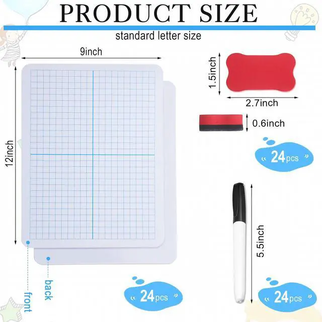 Alt view image 2 of 7 - 24 Set Dry Erase Grid XY Axis Graph Whiteboard 9" X 12" White Board Whiteboard with Pens and Erasers Double Sided Math Lap Board for Students Classroom Teachers School Supplies