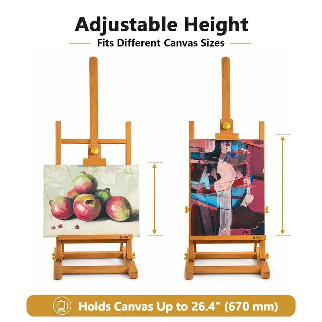 Alt view image 5 of 7 - H- Frame Tabletop Painting Easel, Adjustable Solid Beech Wood Desktop Art Easel, Hold Canvas Up to 27.5", Assembly-Free Art Stand for Artist, Student, Natural
